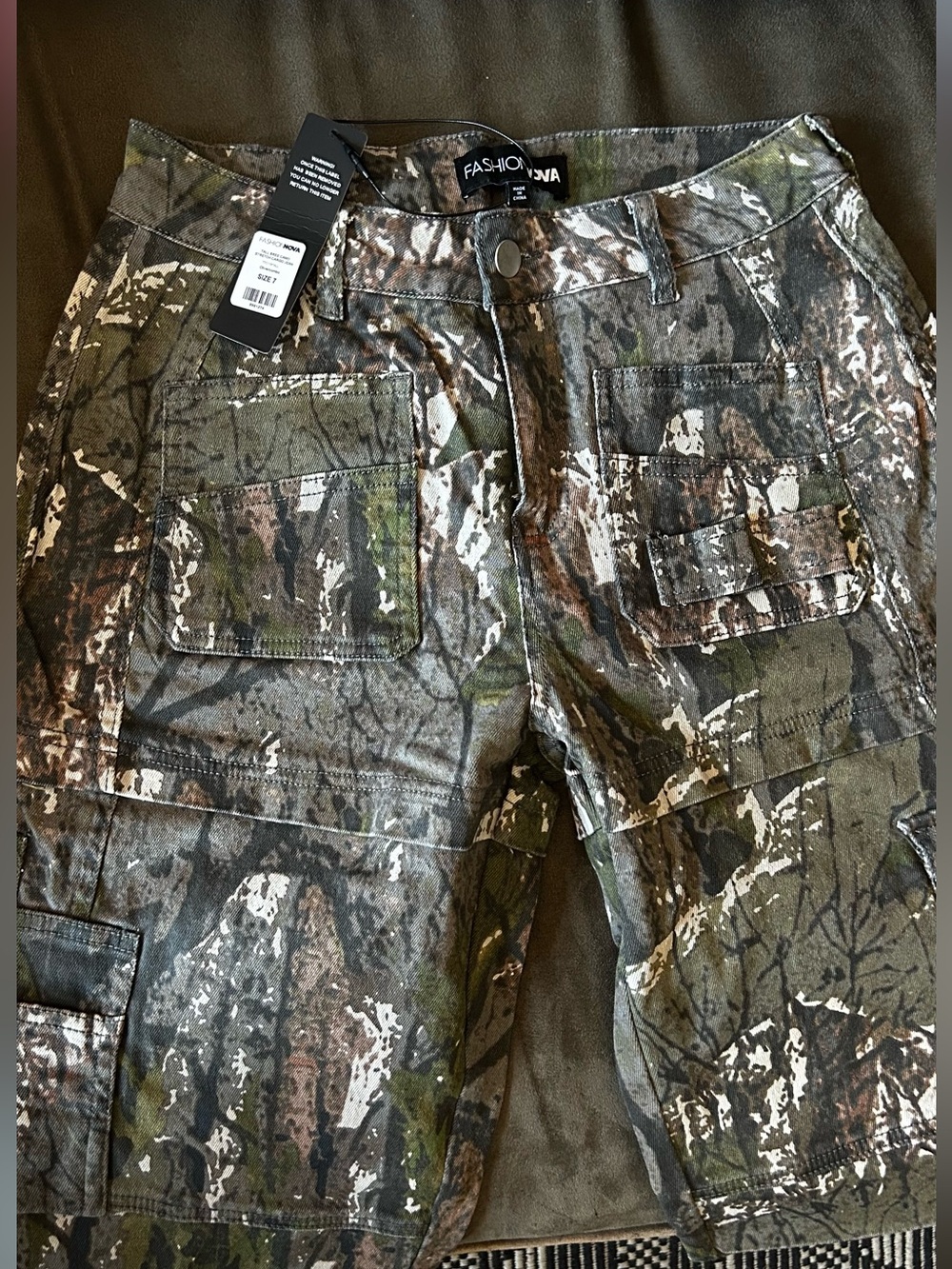 Fashion Nova Women's Wide Leg Cargo Pants - Green Camo